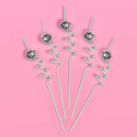 Pajillas espirales turquesa de xo, Fetti con bola disco para fiestas.
