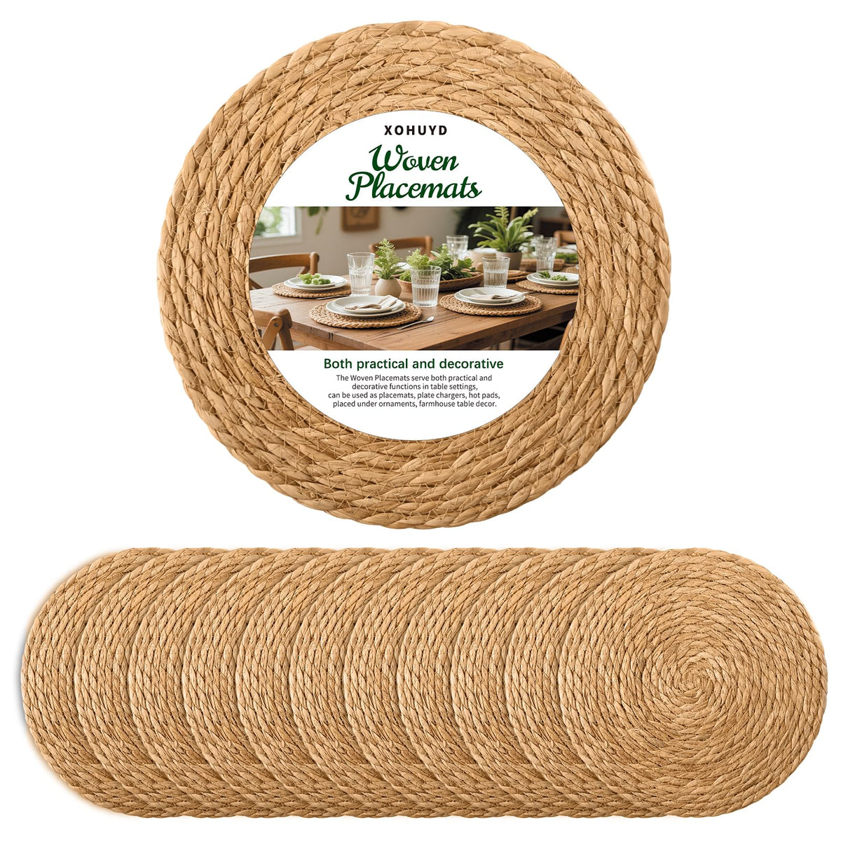 XOHUYD individuales redondos trenzados, protección elegante para la mesa.