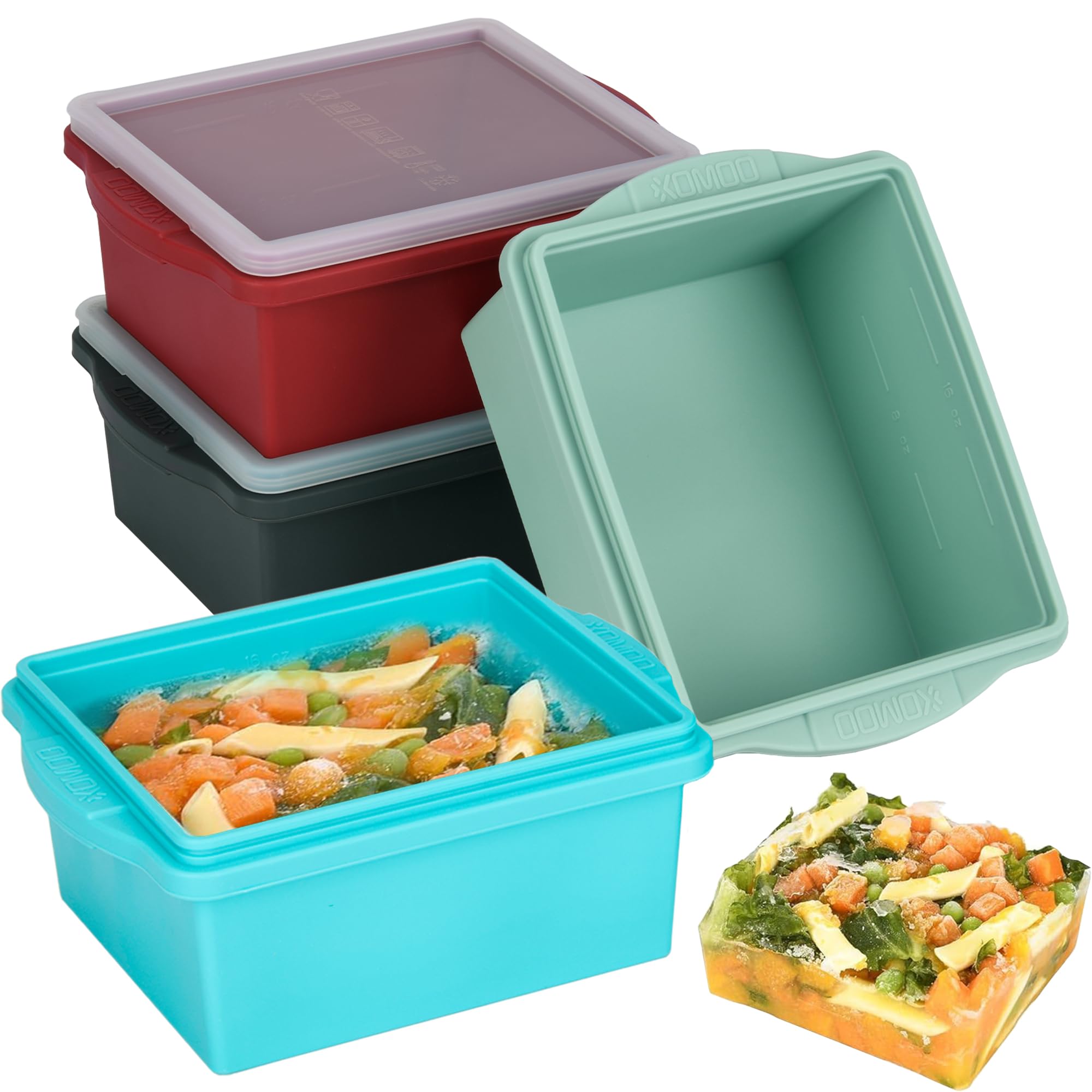 Xomoo bandejas de congelación de 2 tazas con tapas para porciones seguras.