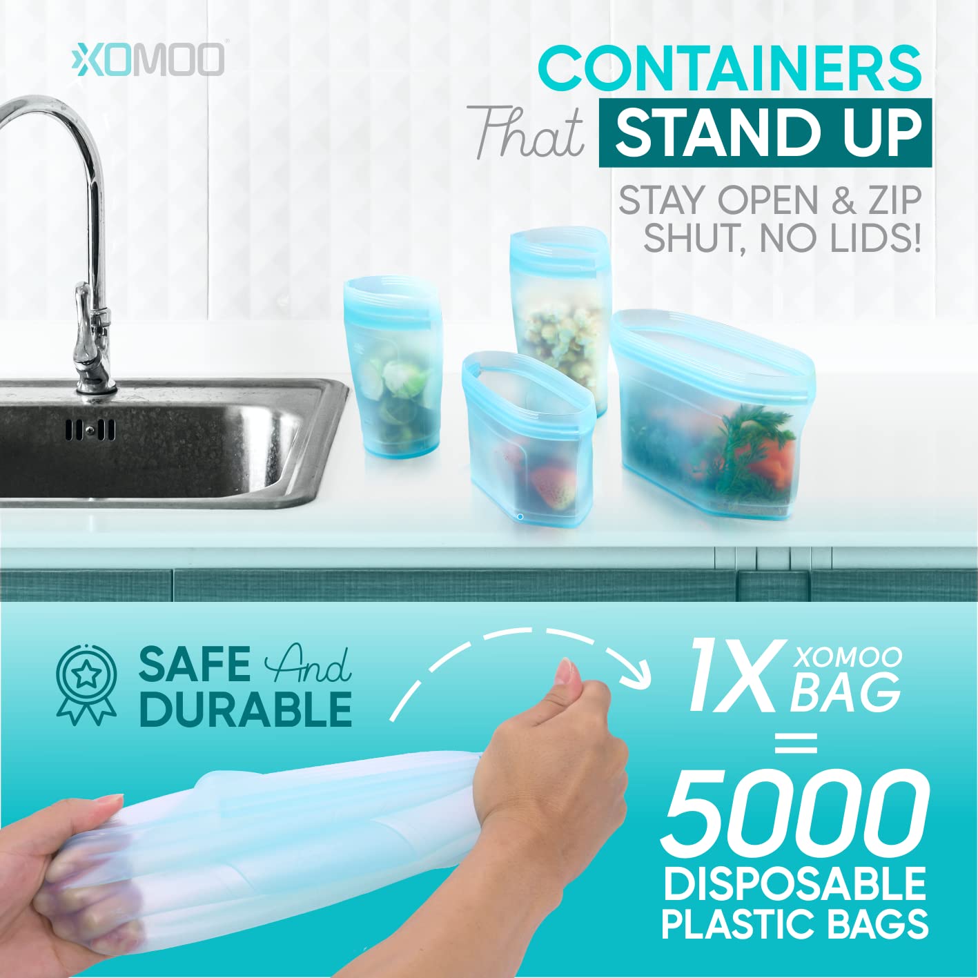 Xomoo contenedor grande de silicona 750 ml para almacenar comidas
