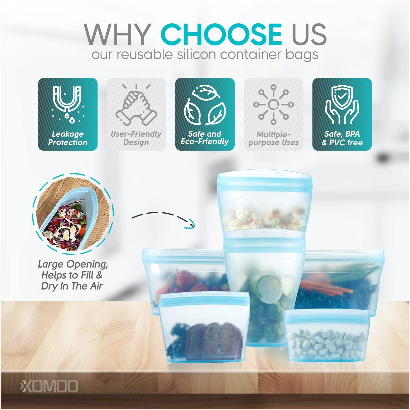 Xomoo contenedor pequeño de silicona 400 ml para porciones