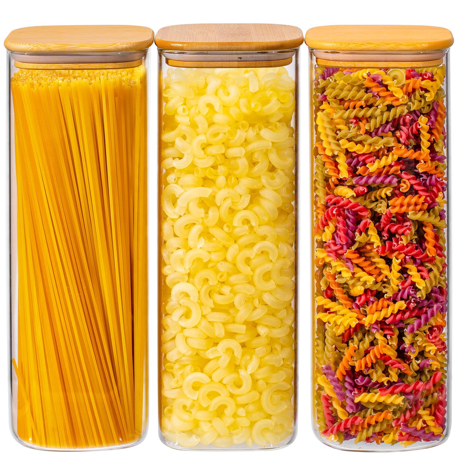 Jarras Xoniwis de vidrio con espaguetis para mantener la pasta fresca y a la vista.