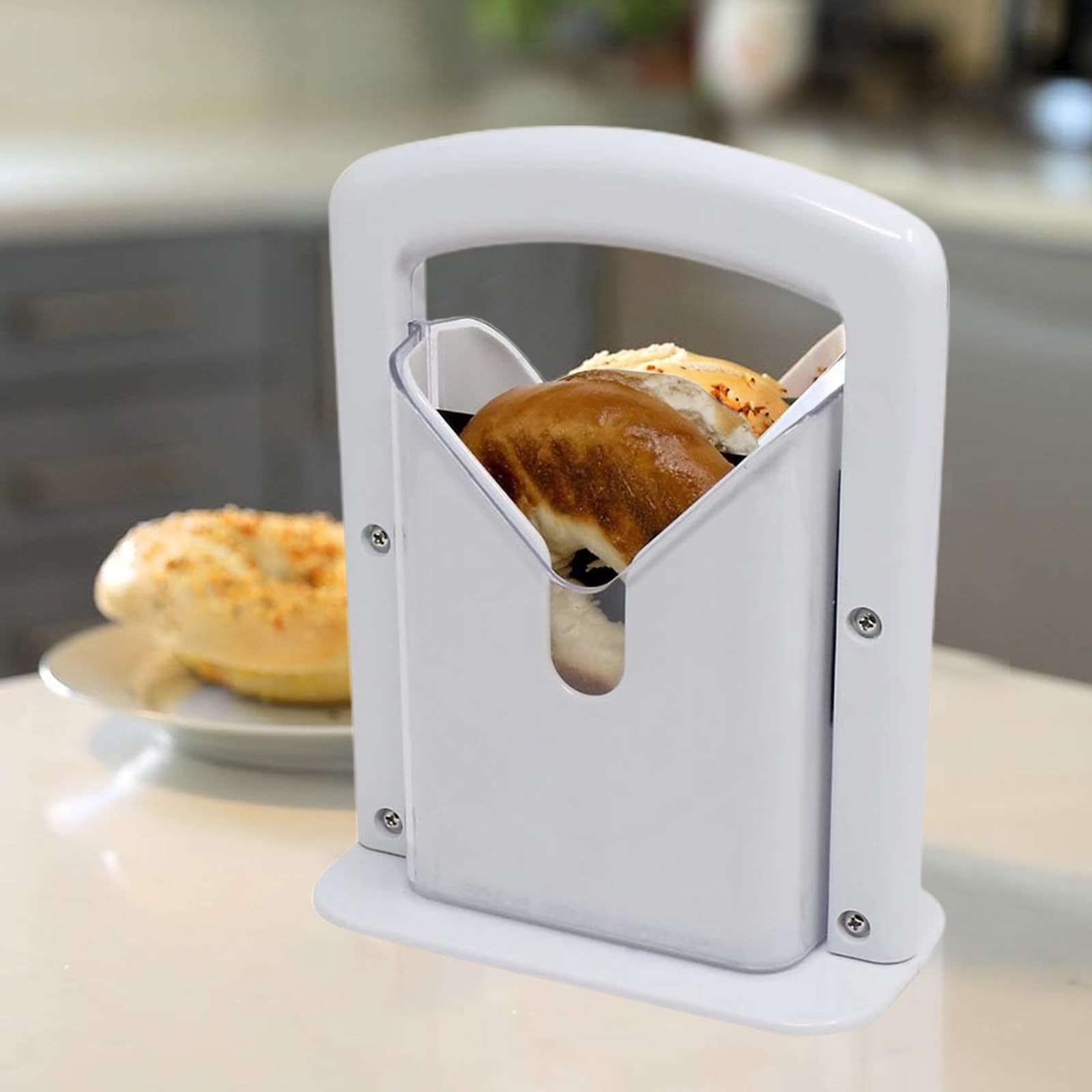 XPAPOV Cortador de bagel: ranura amplia para bagels y bollos de distintos tamaños.