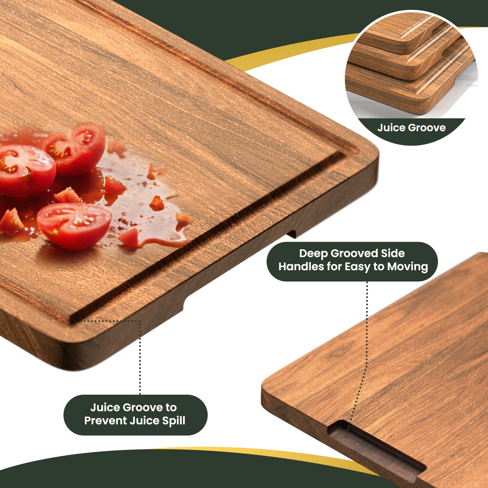 Conjunto X-PREK de tres tablas de acacia para diferentes alimentos