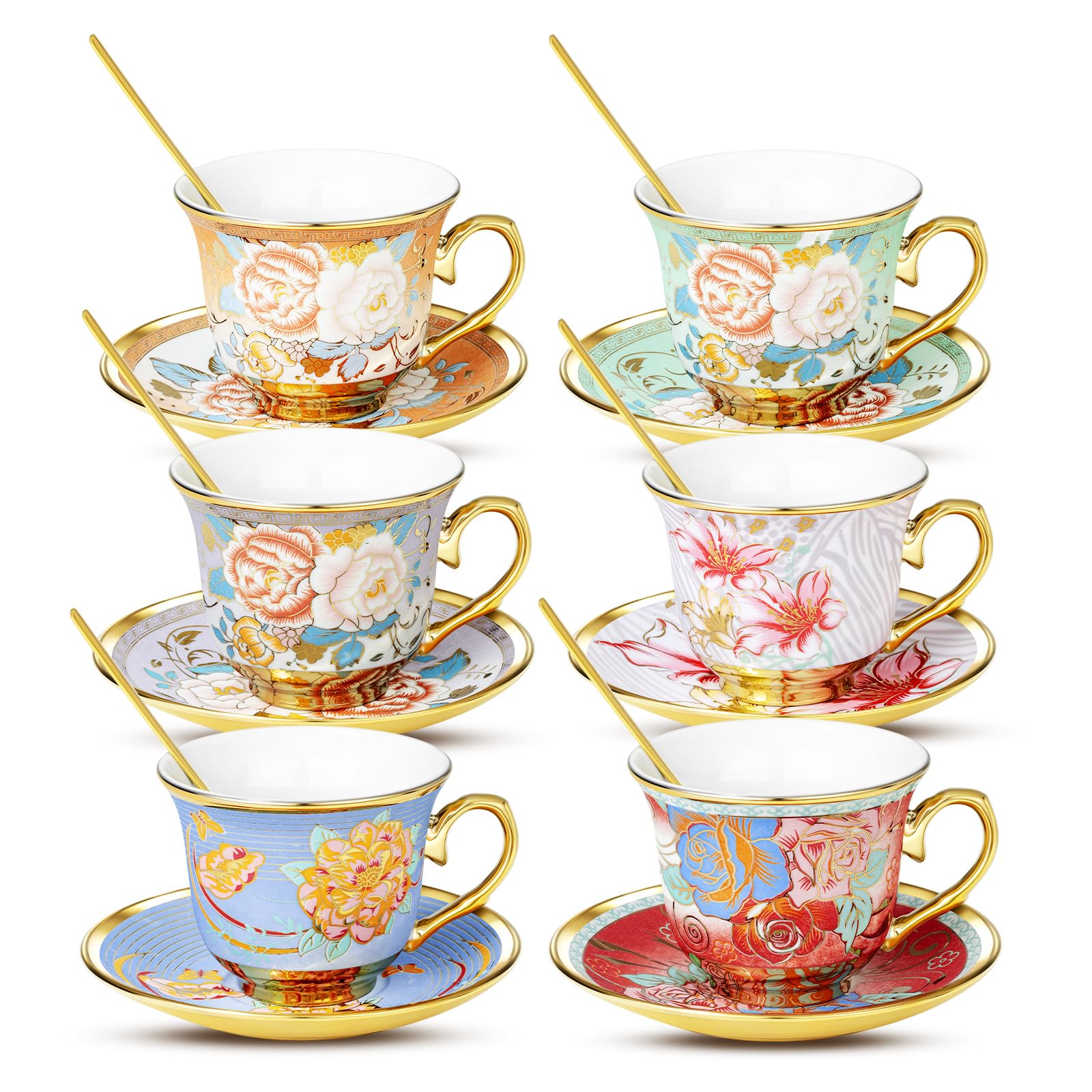 XRBEOU tazas de porcelana de ocho onzas con diseño floral, ideales para té diario