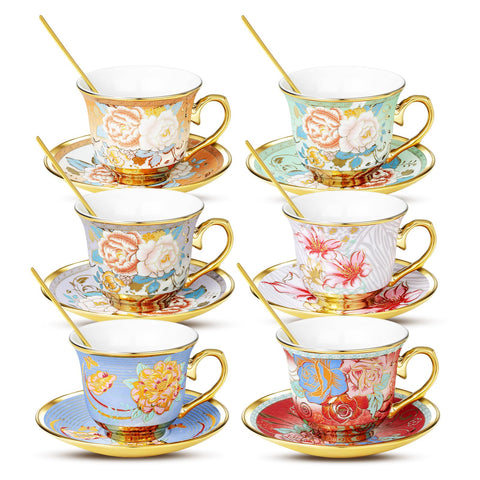 XRBEOU tazas de porcelana de ocho onzas con diseño floral, ideales para té diario