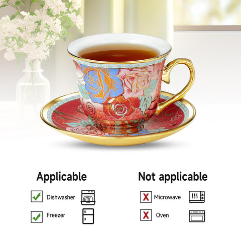 XRBEOU taza capuchino con diseño floral vintage y asa dorada