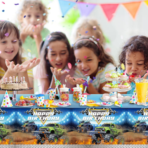 Mantel Monster Truck de XUELIREN, ideal para fiestas y decoraciones de mesa