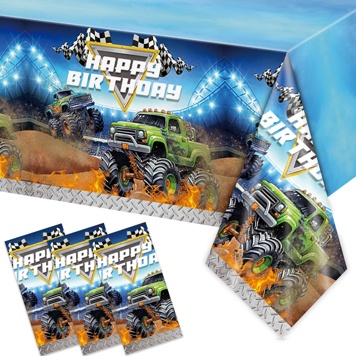XUELIREN mantel Monster Truck para mesa rectangular, bloquea derrames y crea ambiente festivo