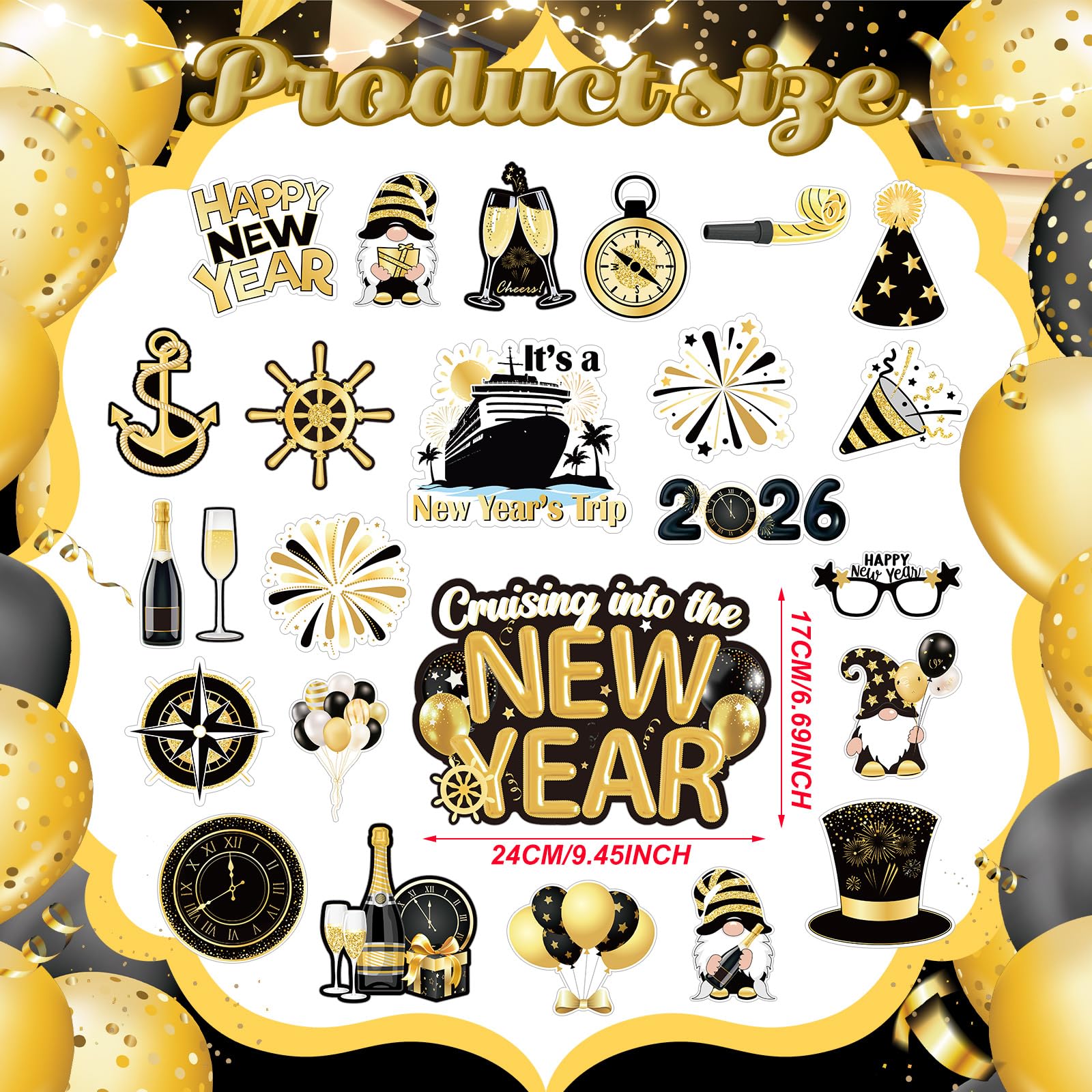 Imanes Xuhal de Nuevo Año dorados y negros para decoración festiva.