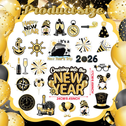 Imanes Xuhal de Nuevo Año dorados y negros para decoración festiva.