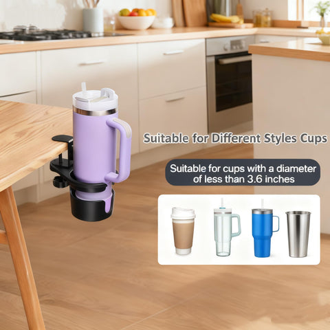 Portavasos con ranura en U para tazas con o sin asa.