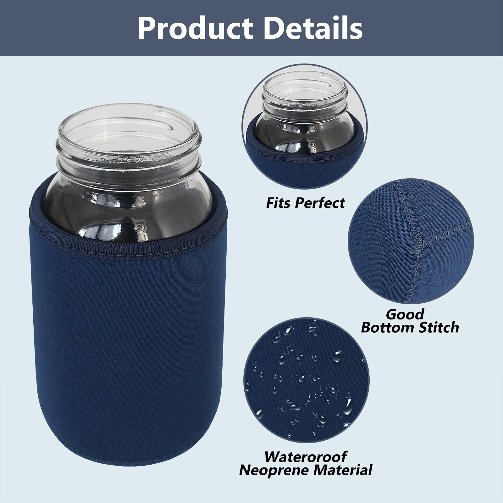 Xumbtvs funda neopreno tarro Mason 24oz, ideal para bebidas calientes.