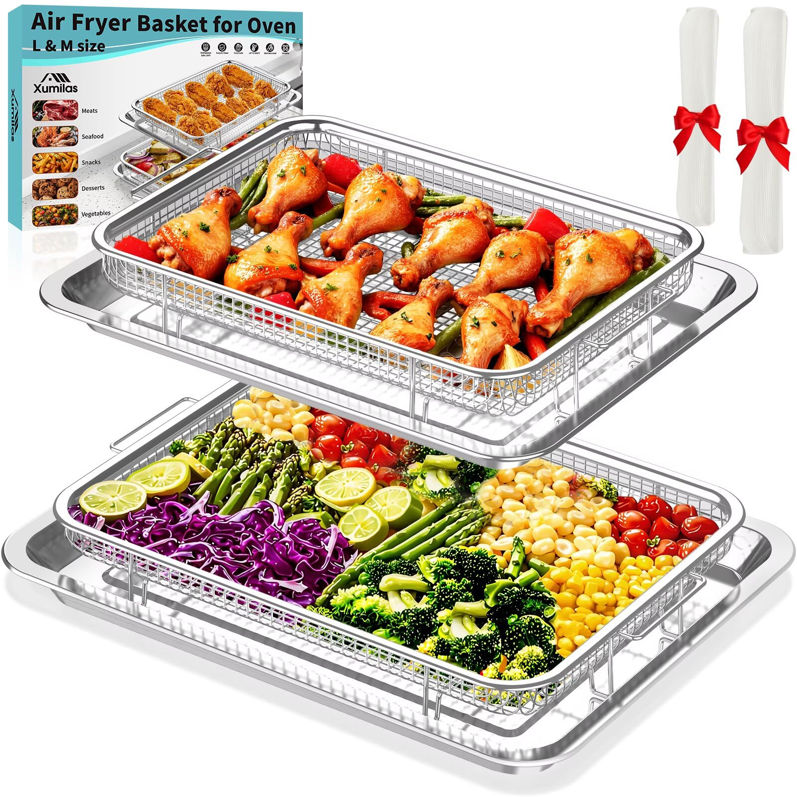 Xumilas canastas para horno con dos medidas, ideales para cocinar varios platos a la vez