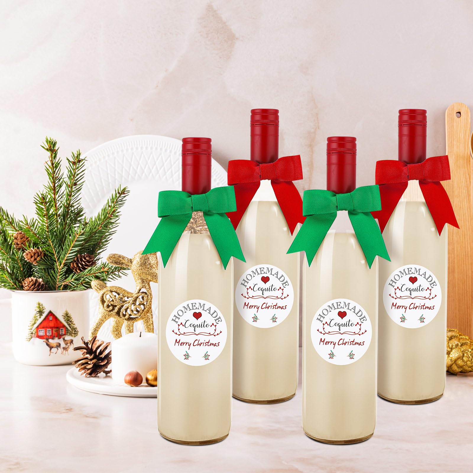 Botellas decoradas con XunYee, decoración rápida para fiestas navideñas.