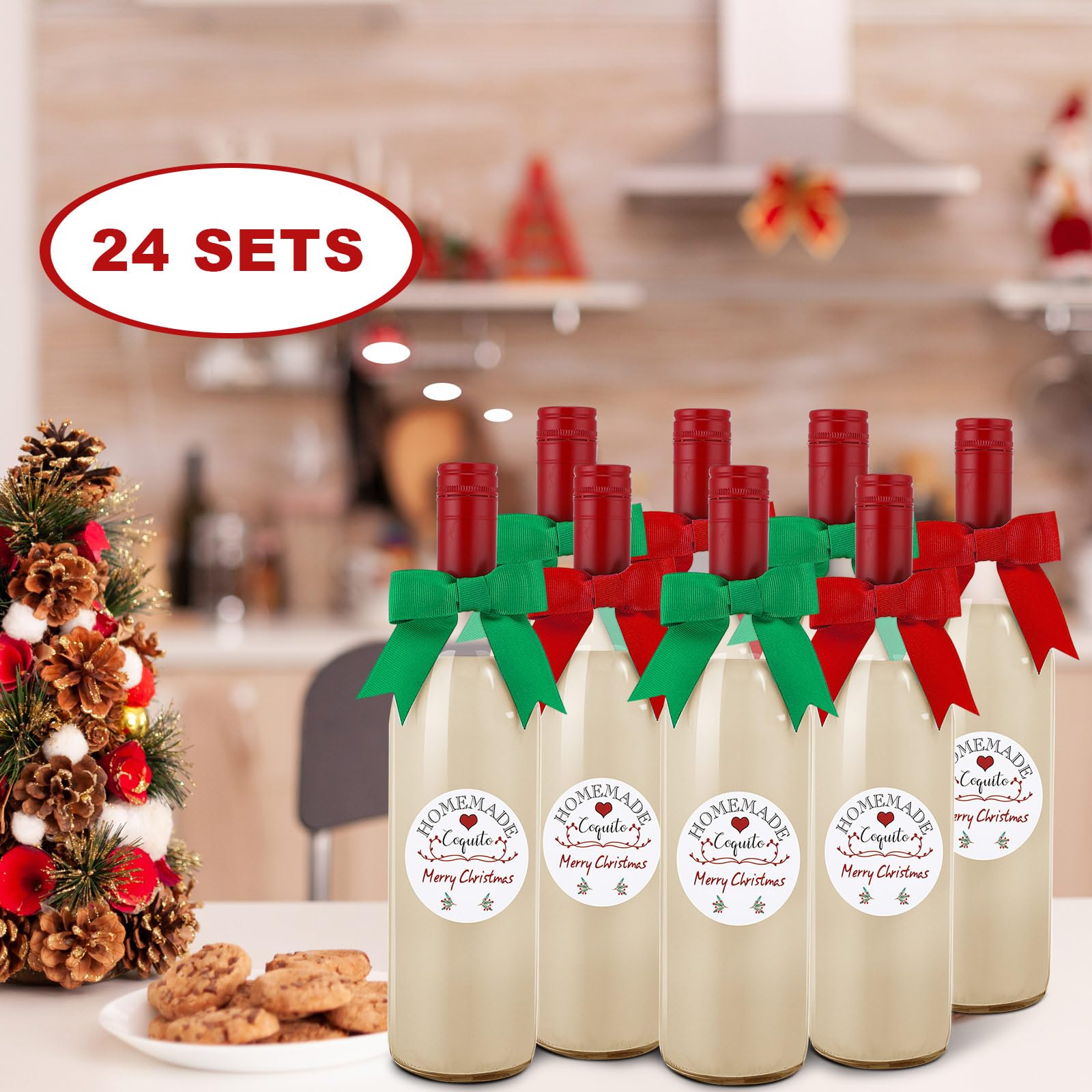 Lazos verdes XunYee para botellas, combinación navideña ideal para la mesa.