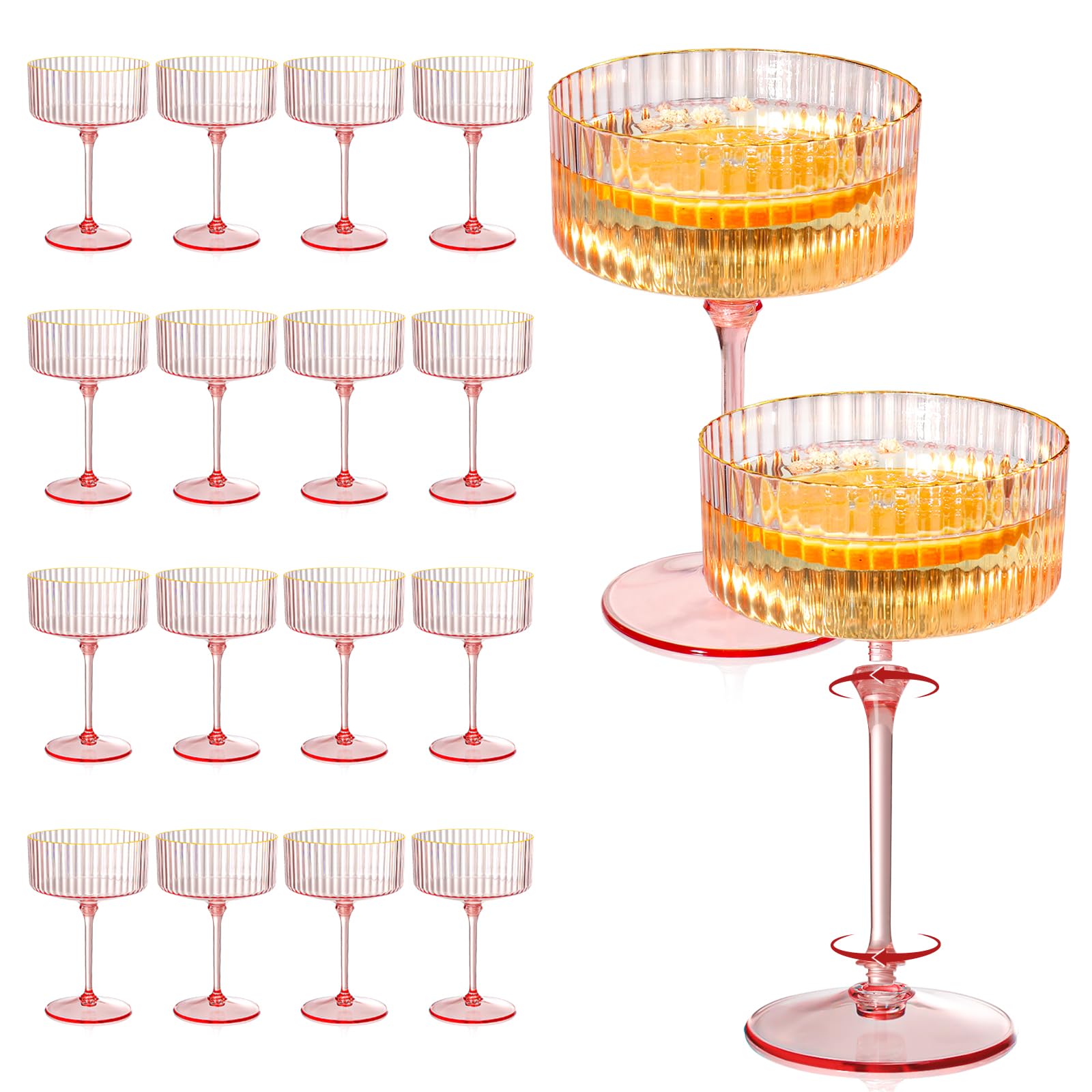 Copa martini XUWAIDSGN 9oz rosa con borde dorado removible, perfecto para brindis elegantes.
