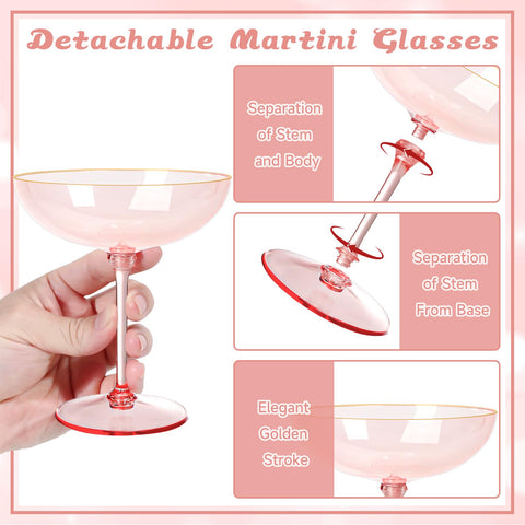 Copa martini desmontable rosa 9oz, práctica para almacenamiento.