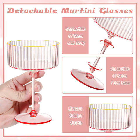 Copa martini rosa acrílica resistente, ideal para uso diario sin romperse.
