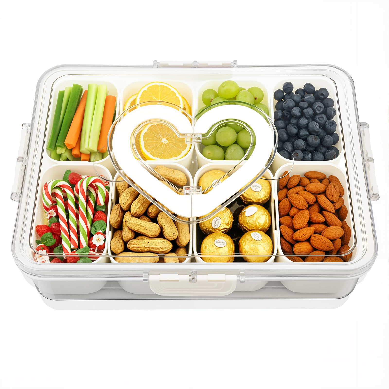 XXKMDXW Bandeja dividida con tapa y asa para llevar tentempiés al picnic