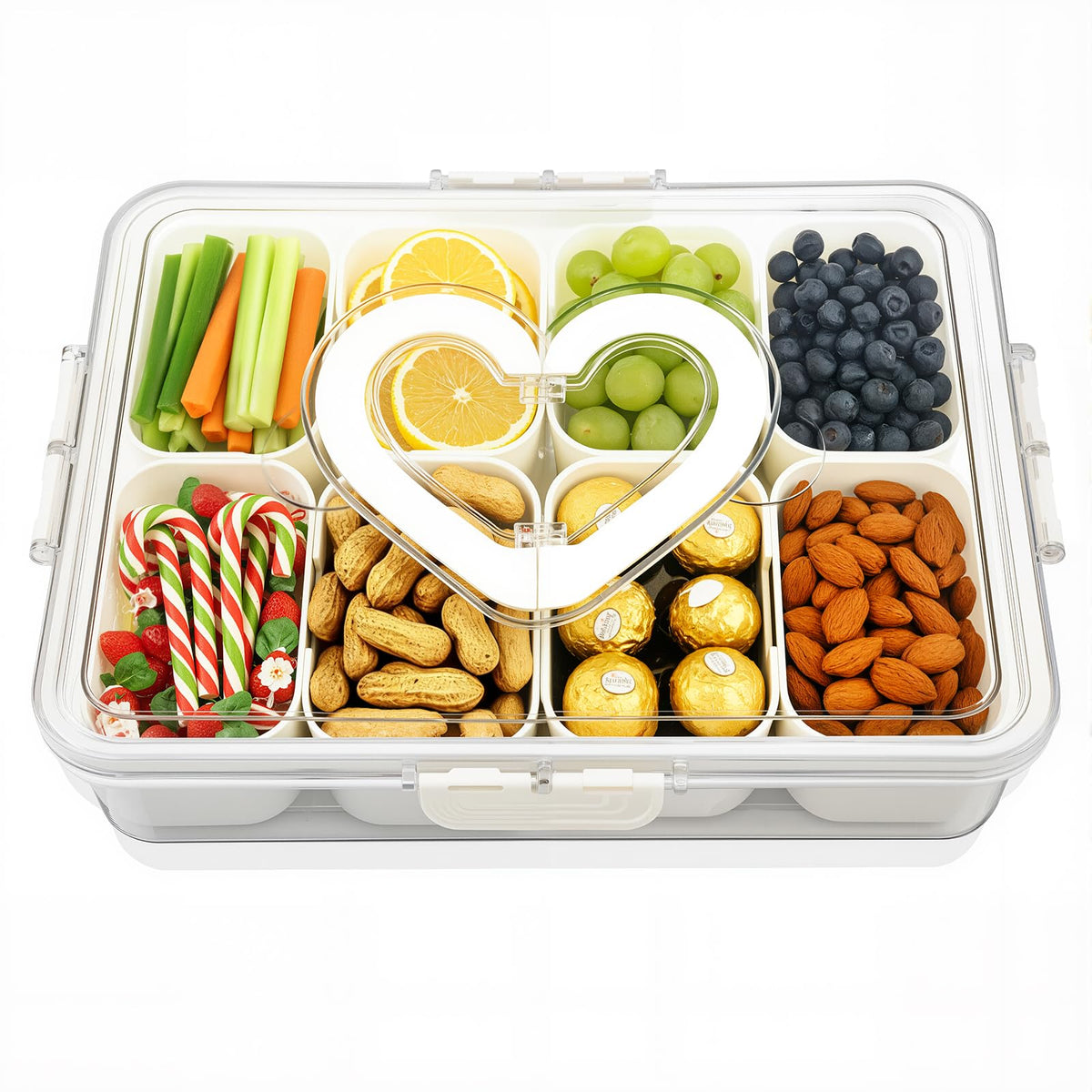 XXKMDXW Bandeja dividida con tapa y asa para llevar tentempiés al picnic
