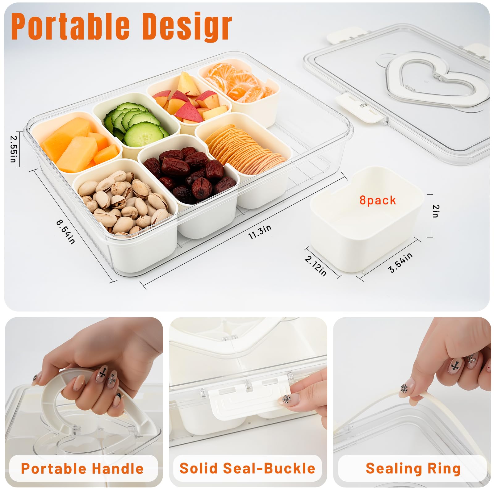 XXKMDXW Bandeja para frutas y aperitivos con tapa hermética que mantiene frescura