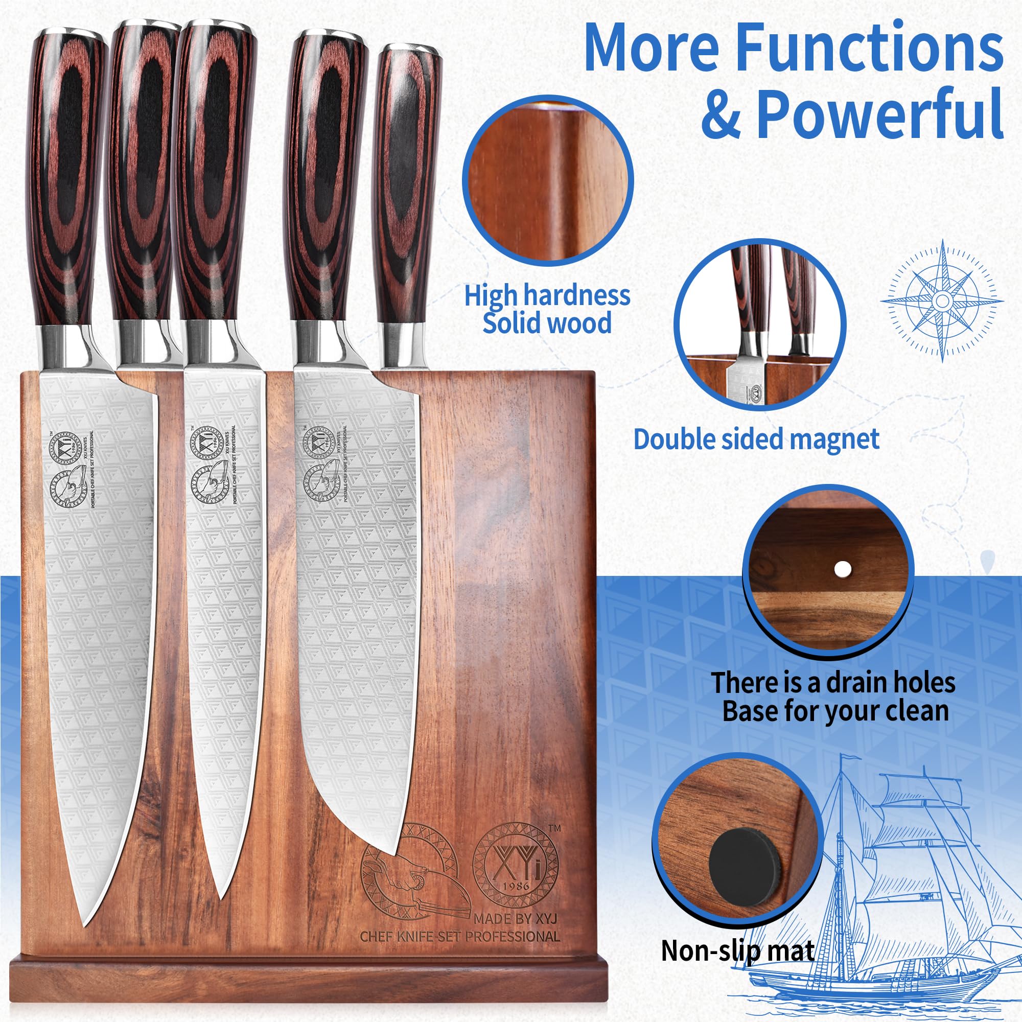 XYJ bloque magnético para utensilios, organizador de cocina en acacia.