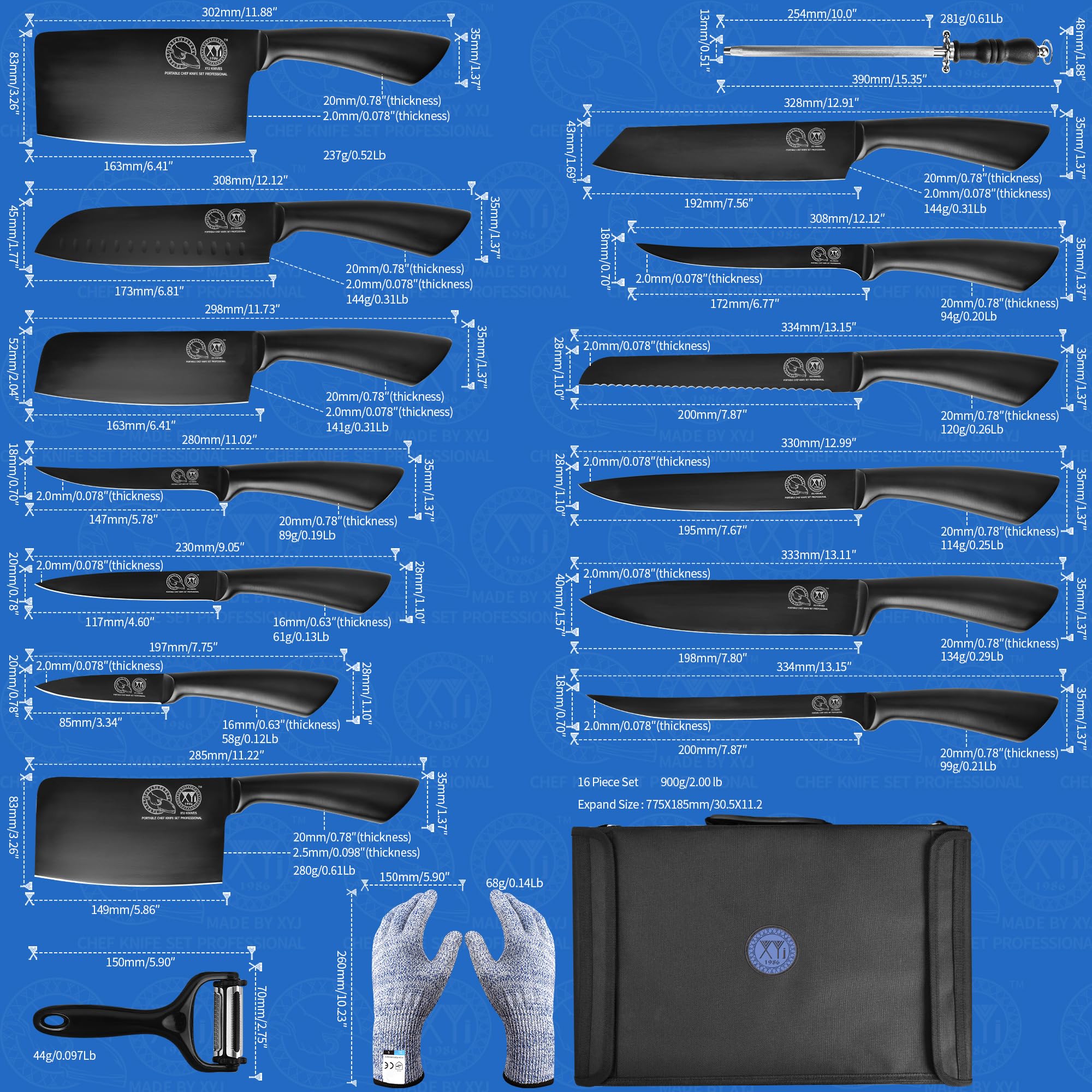 XYJ cuchillo chef de 8 pulgadas, filo estable para cortes precisos.