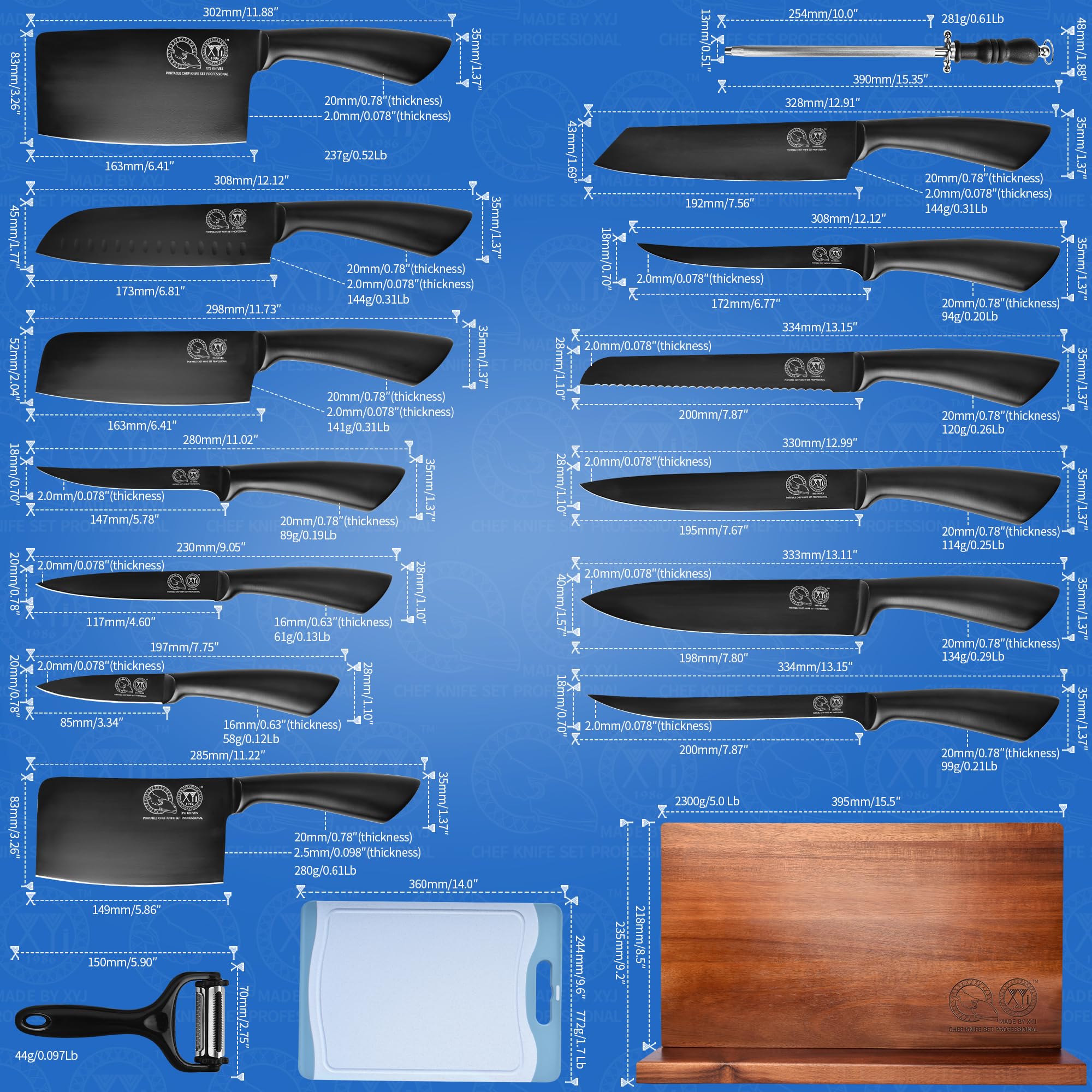 Cuchillo chef XYJ de 8 pulgadas para cortar, picar y rebanar.