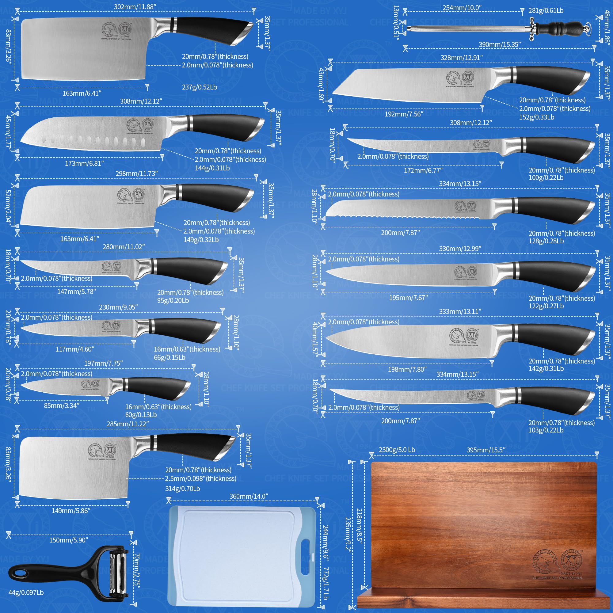 Cuchillo chef XYJ profesional para cortar, picar y rebanar con precisión.