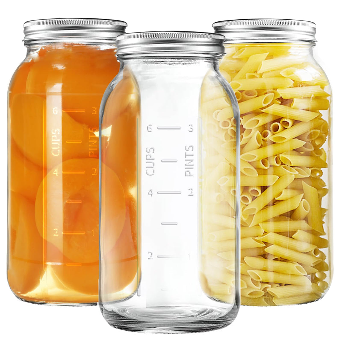 Frasco Mason Xylanor 64oz de boca ancha con tapa metálica para almacenamiento seguro.