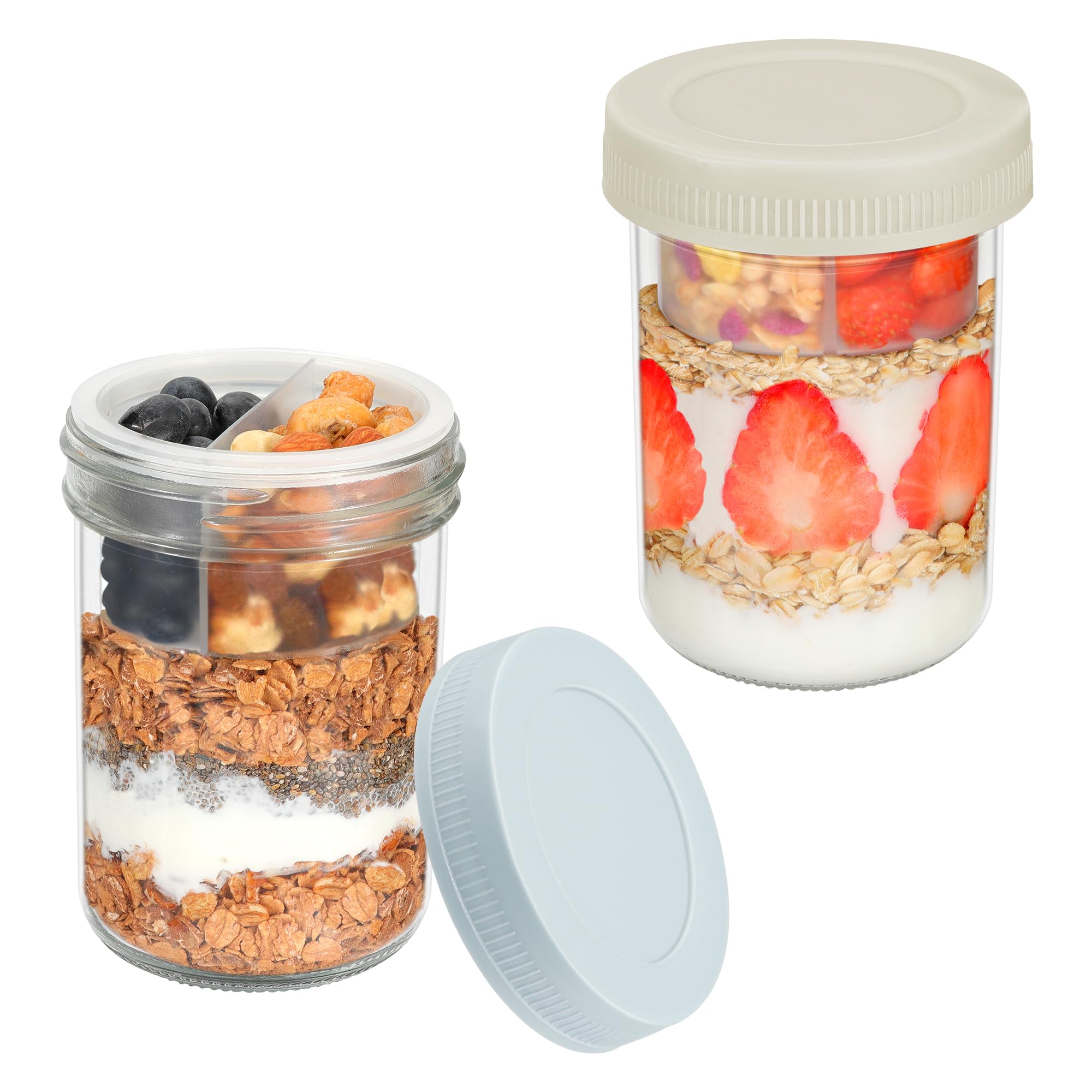 Conjunto Xyptorix: tarros de vidrio 16 oz con tapas herméticas para avena de la noche