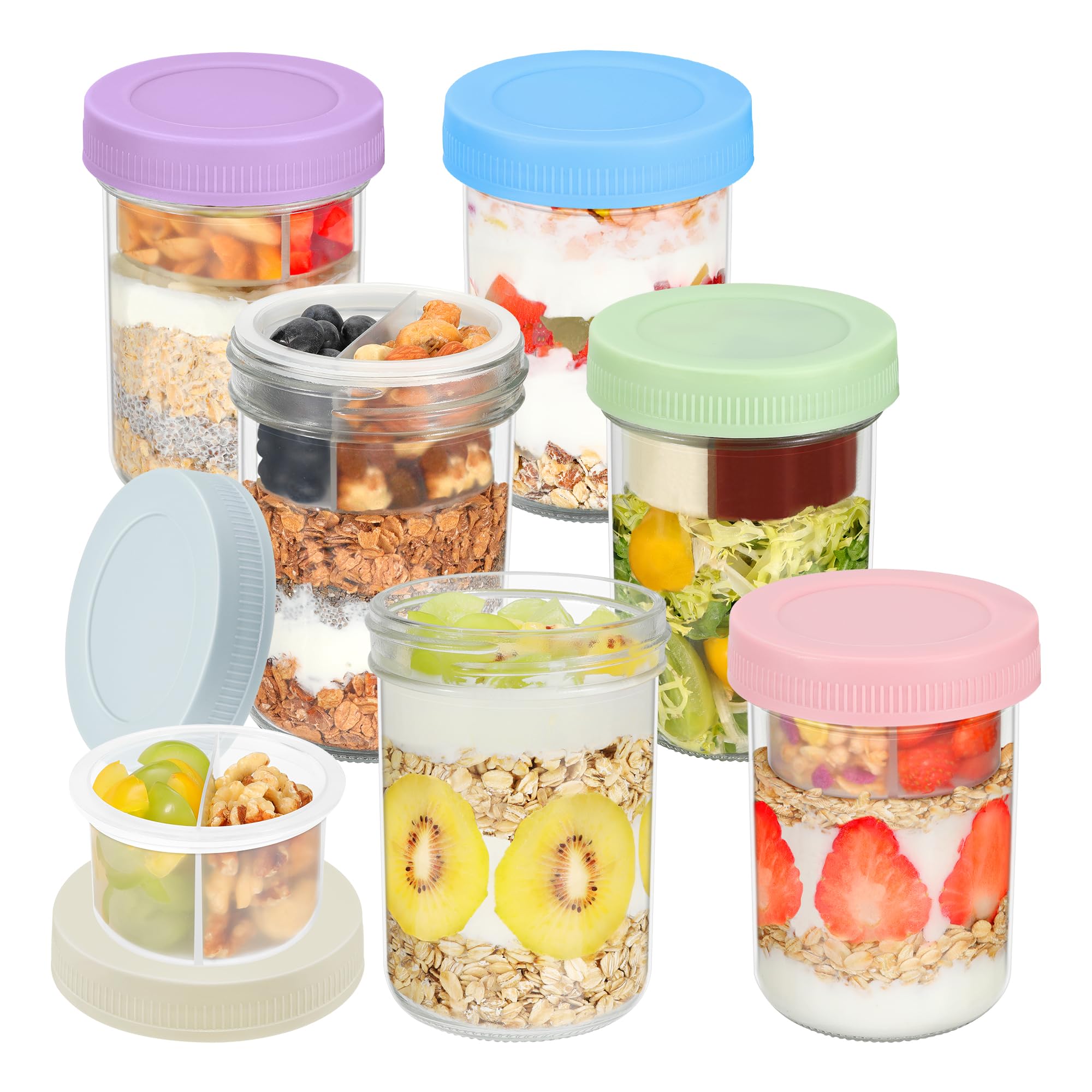 Frascos de vidrio Xyptorix 16 oz para avena nocturna con tapas herméticas, ideales para conservar ingredientes.