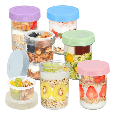 Frascos de vidrio Xyptorix 16 oz para avena nocturna con tapas herméticas, ideales para conservar ingredientes.