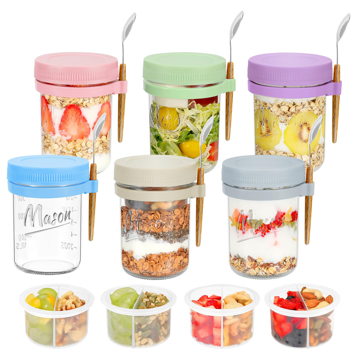 Conjunto de seis frascos de vidrio Xyptorix con tapas para avena.