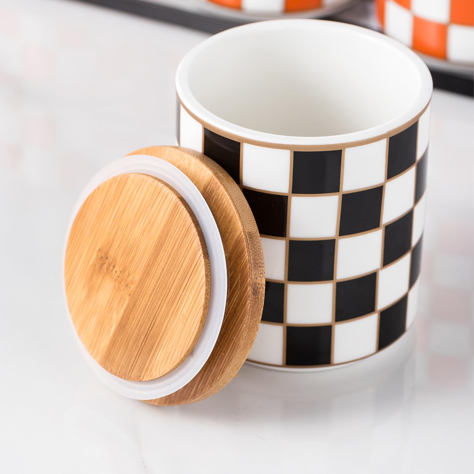 XYQXYQ contenedor cerámico para café y té con tapa de madera.
