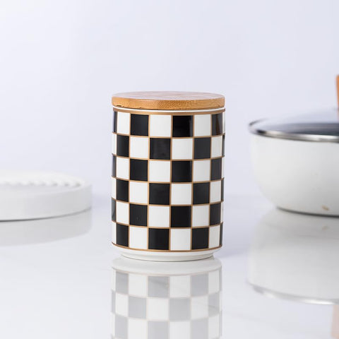 XYQXYQ contenedores cerámicos con diseño a cuadros y tapa de madera para mantener ingredientes frescos.