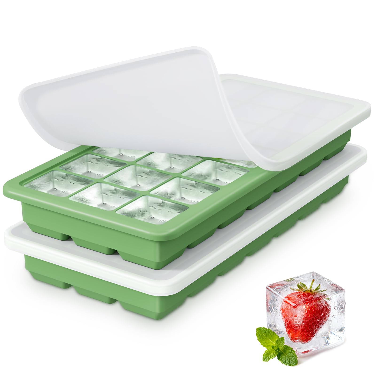 Bandeja Xyuetia de hielo en silicona verde con 42 cubos para bebidas.