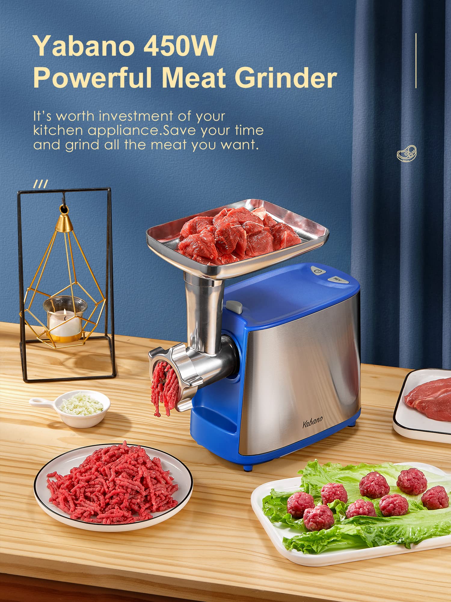 Yabano molino de carne eléctrico, accesorios incluidos para resultados versátiles