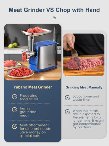 Yabano molino de carne eléctrico, placas de acero inoxidable en dos grosores