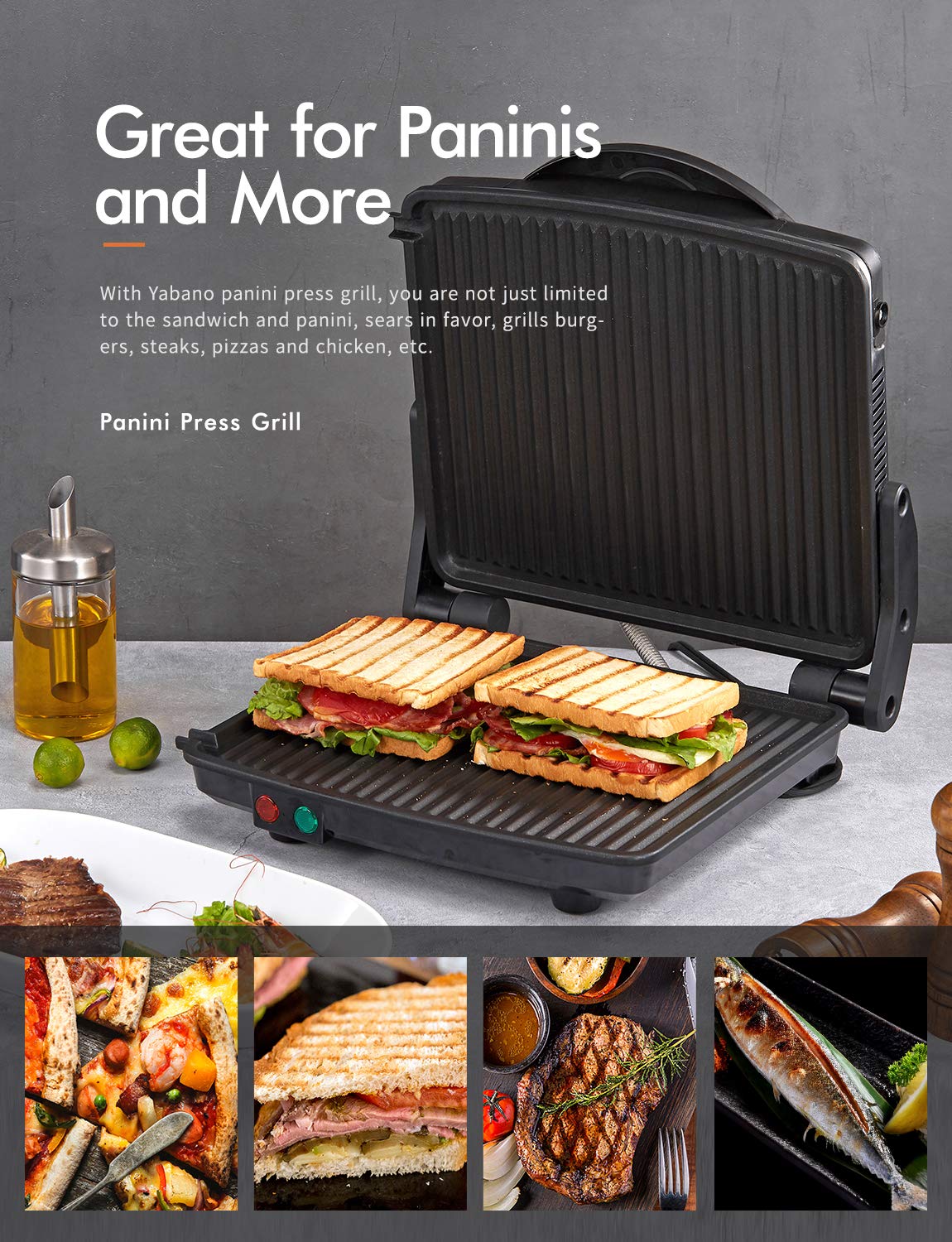 Yabano Panini Prensa con bandeja de goteo removible para limpieza sencilla.