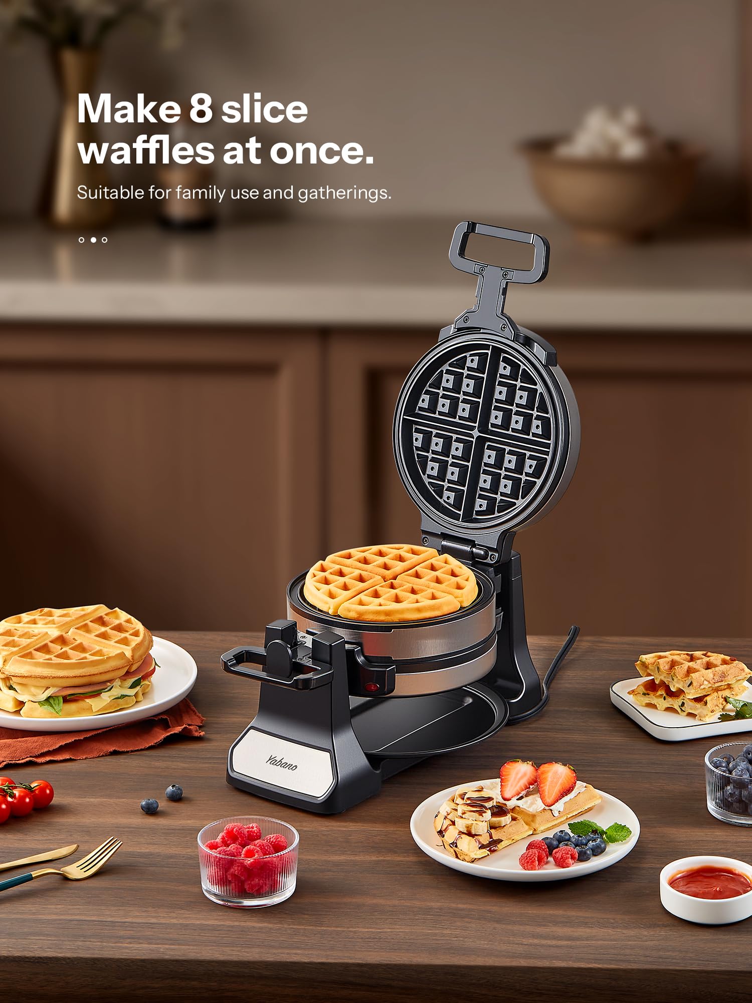 Desayuno familiar con la waflera Yabano, ideal para dos waffles a la vez