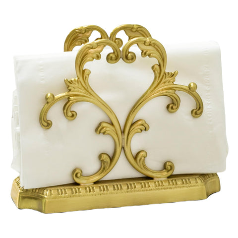 YACSNBF porta-servilletas dorado-bronce en mesa, elegante y organizada.