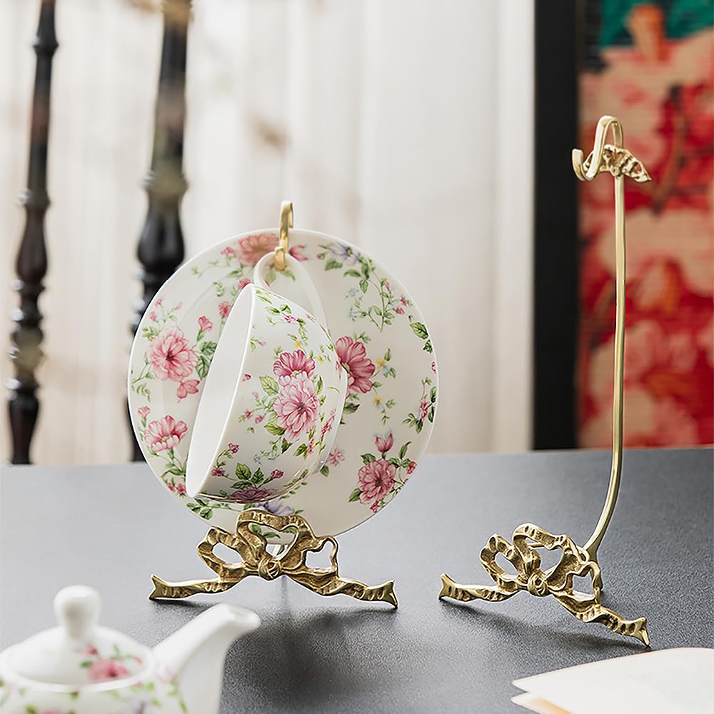 YACSNBF soporte-exhibicion-taza-te-bronce-oro ideal para exhibir vajilla con estilo.