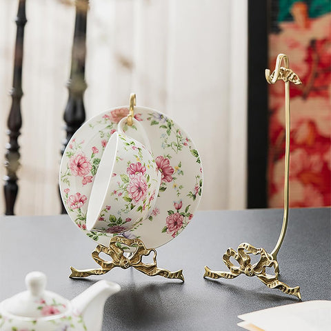 YACSNBF soporte-exhibicion-taza-te-bronce-oro ideal para exhibir vajilla con estilo.