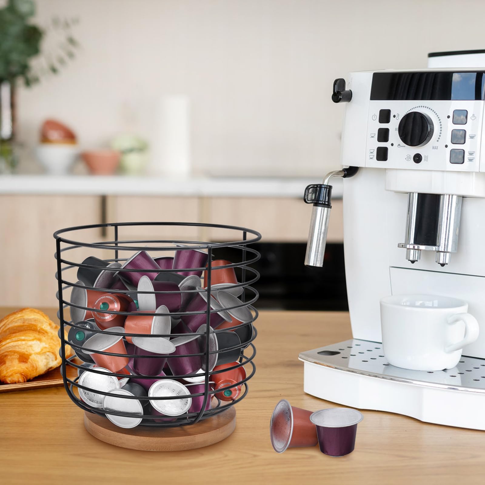 Yaenoei organizador K-cup medio con base de bambú para una encimera ordenada.