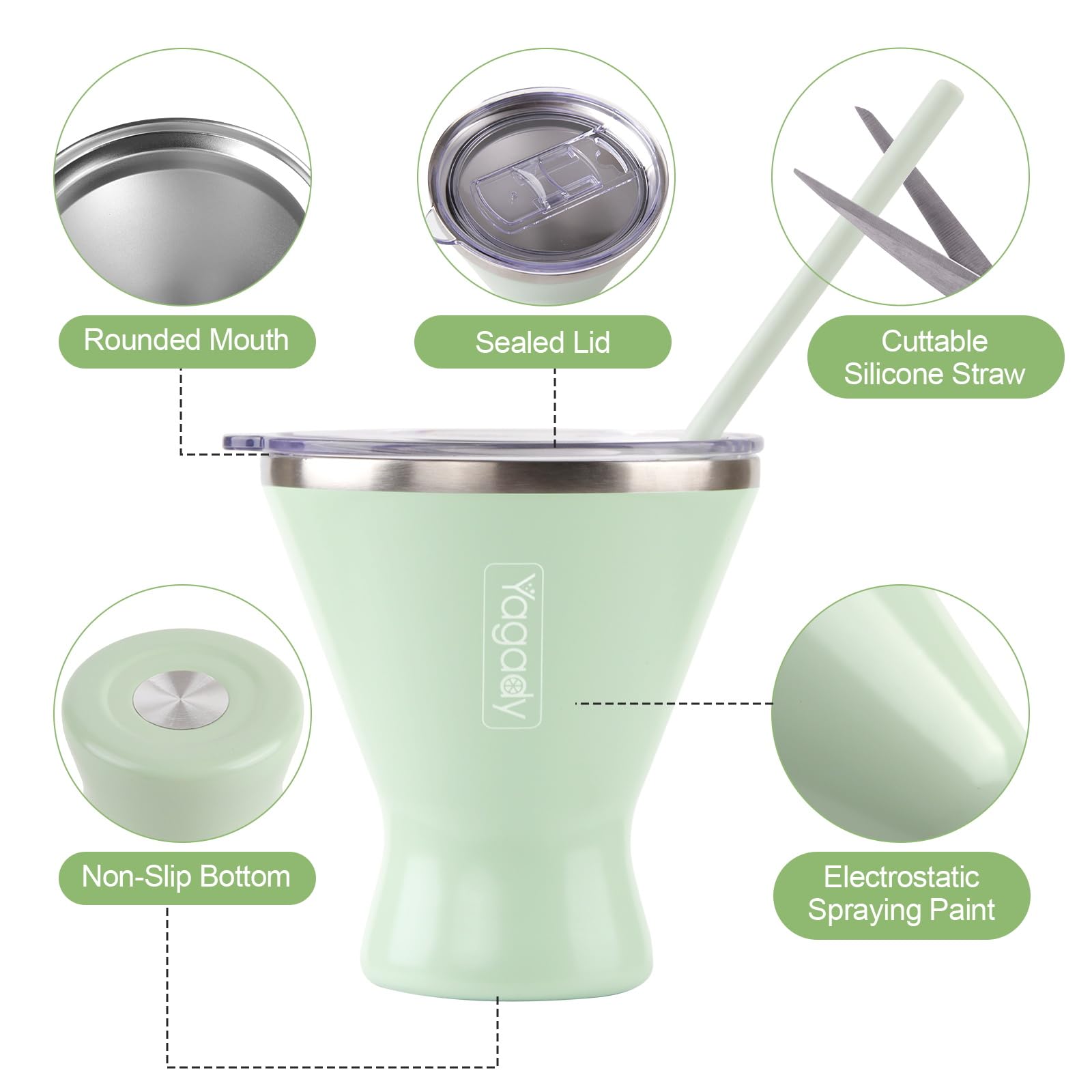 Base antideslizante del Yagady Martini Tumbler para mayor estabilidad