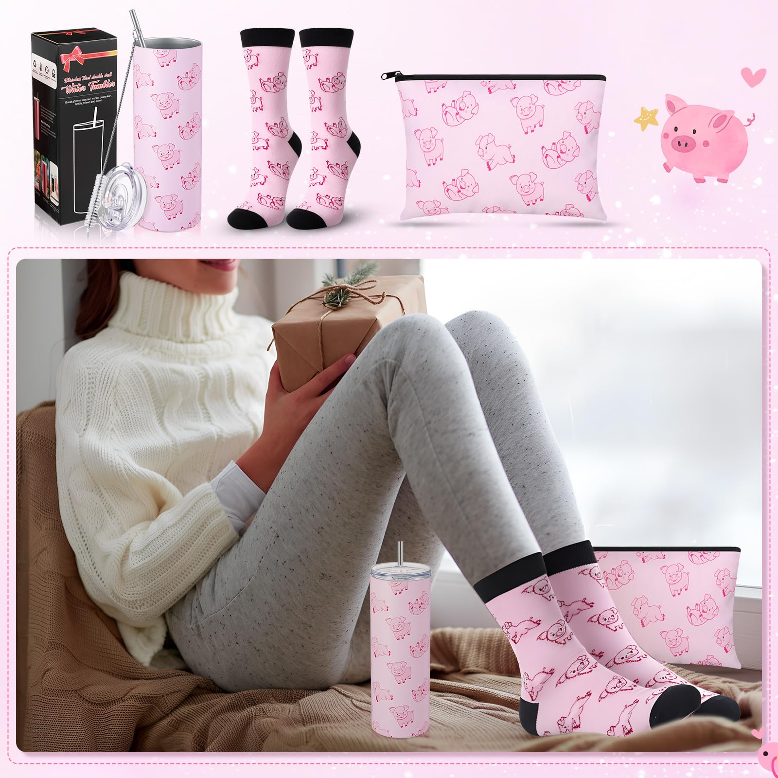 Yahenda Caja-regalo navideña con cerdito y accesorios.