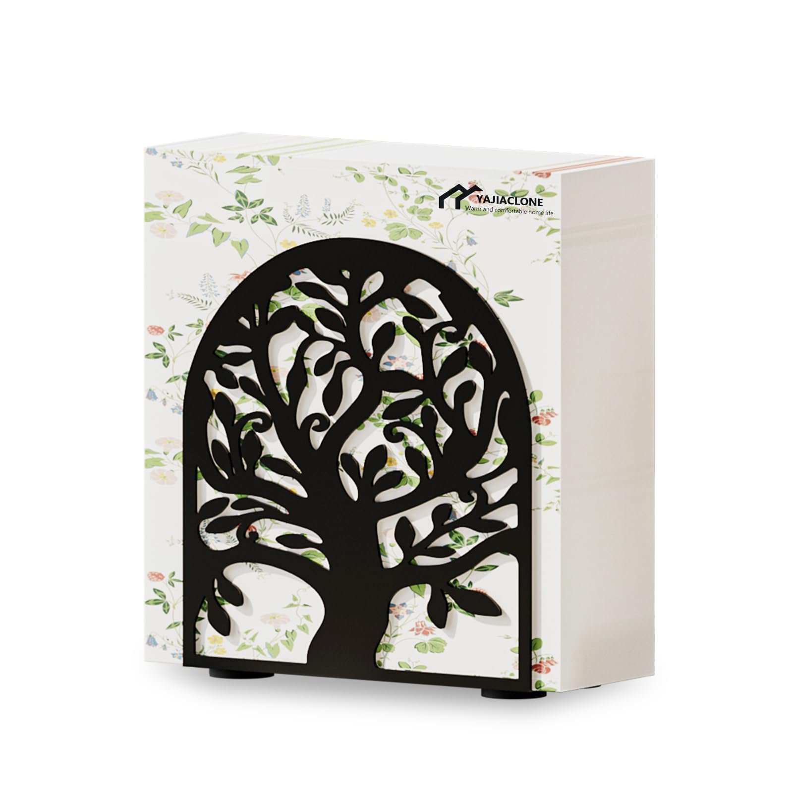 YAJIACLONE porta servilletas arbol de la vida negro, elegante para la mesa