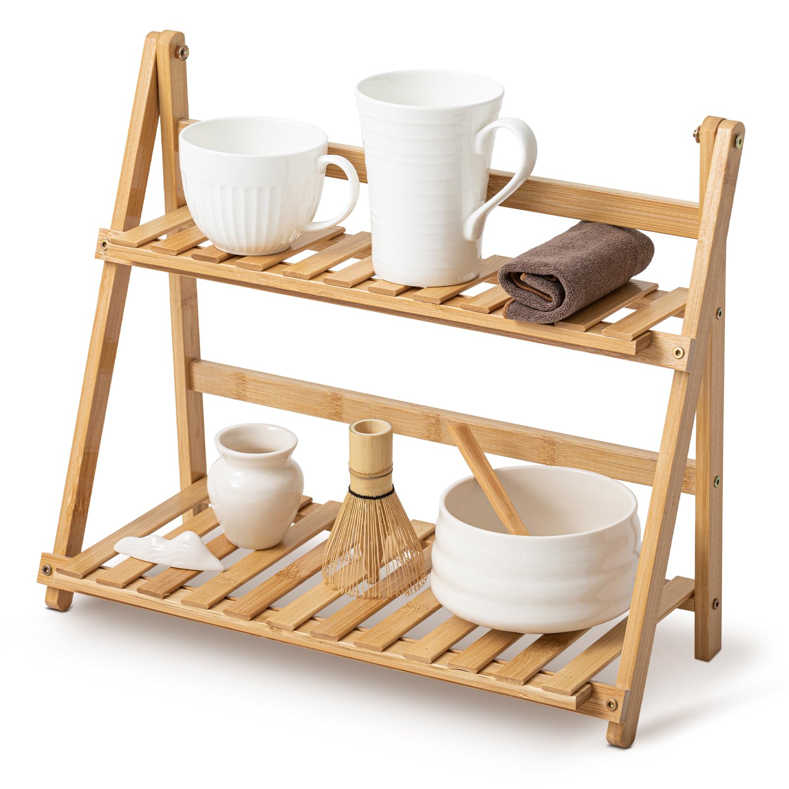 Yalikop estante matcha de dos niveles, almacenamiento compacto para tazas.